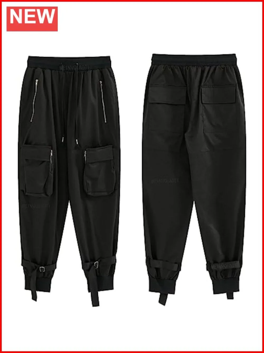 Loose Cargo Pants with Chains Multi-Pocket Punk Goth Wide Leg Trousers